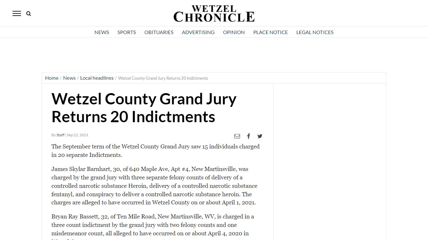 Wetzel County Grand Jury Returns 20 Indictments